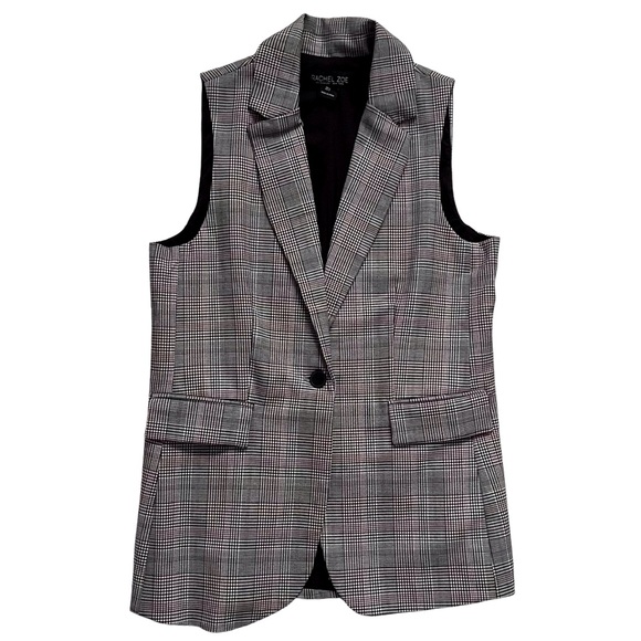 Rachel Zoe Vest Blazer 1-Button Plaid Red Black White Preppy Norm Classic Small - Picture 1 of 9